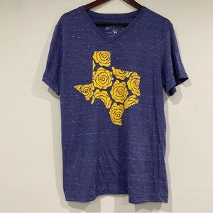Oliver & Otis Blue V-Neck T-Shirt with Yellow Texas Rose Design Women's Large